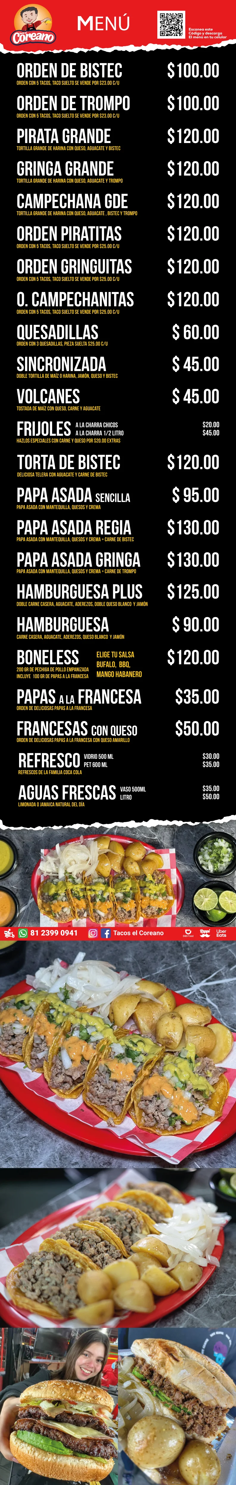 Menú Tacos el Coreano